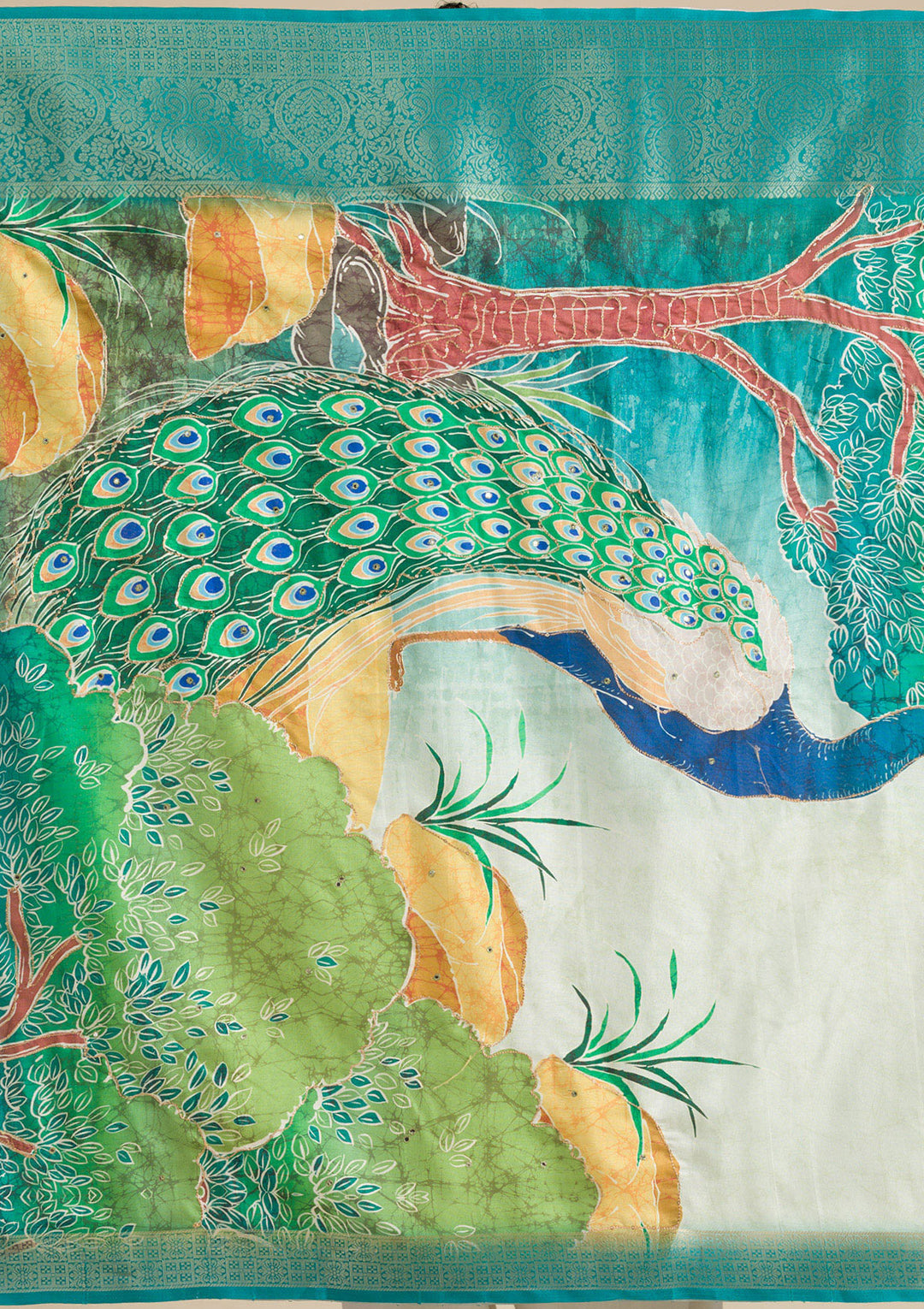 Green Printed Art Silk Saree