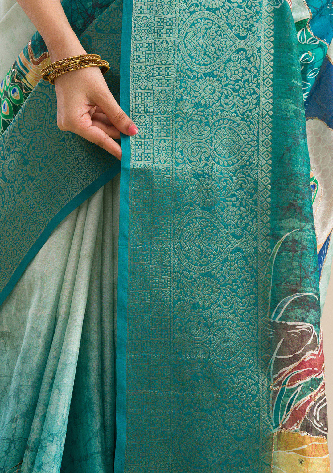 Green Printed Art Silk Saree