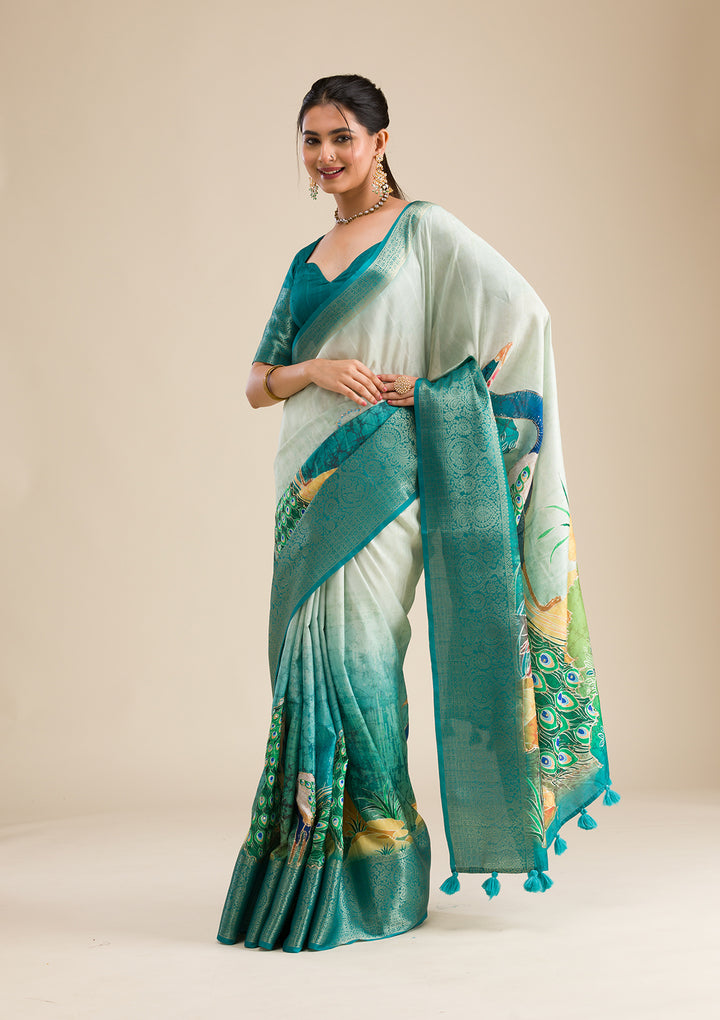 Green Printed Art Silk Saree