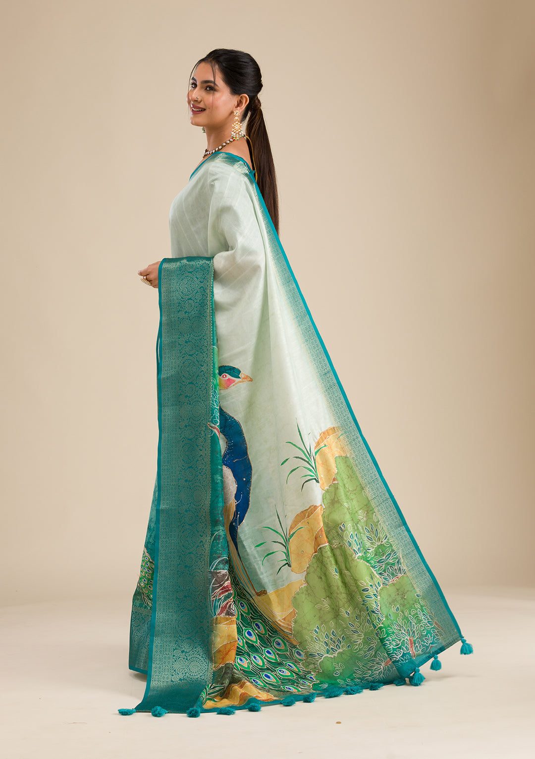 Green Printed Art Silk Saree