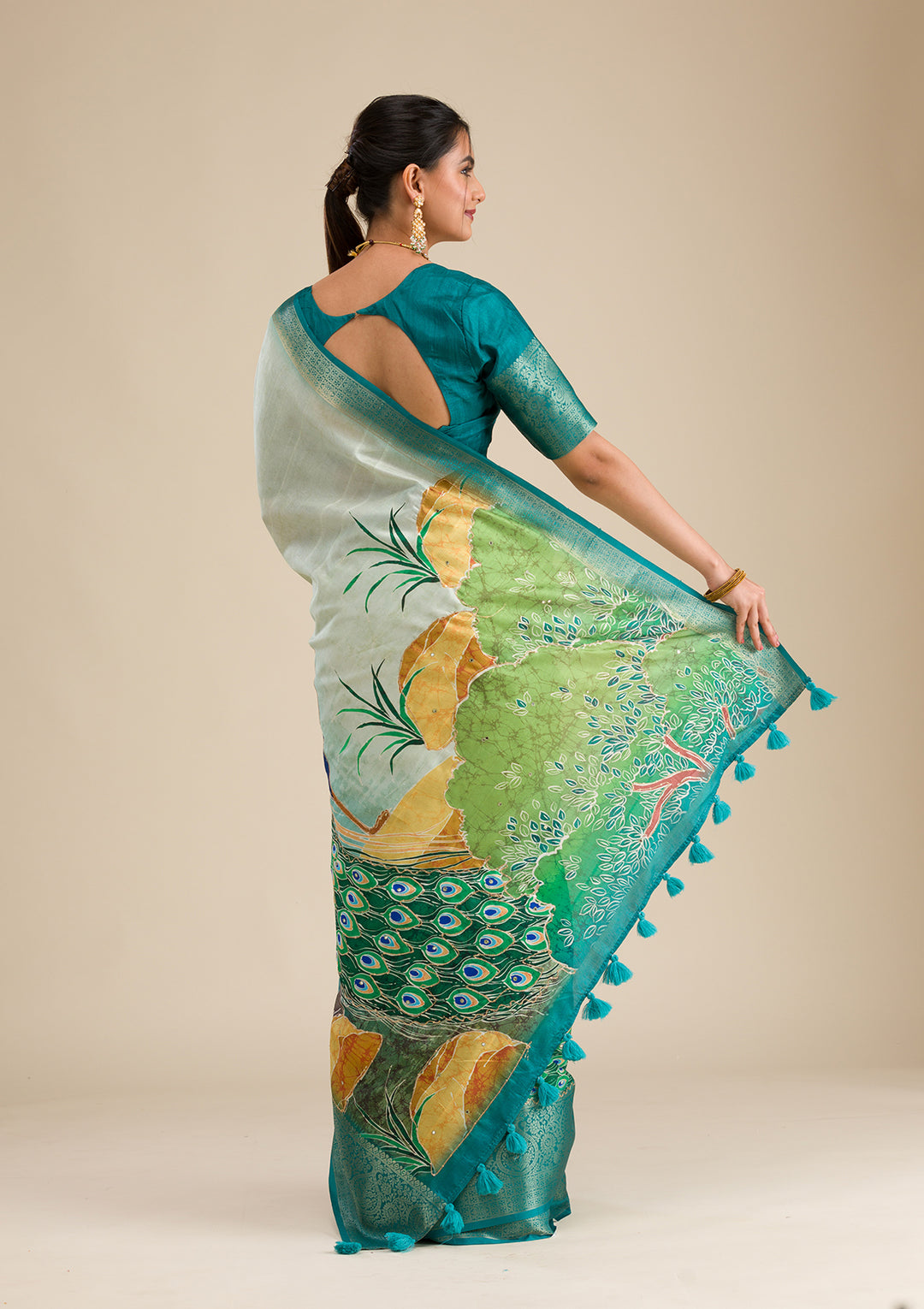 Green Printed Art Silk Saree