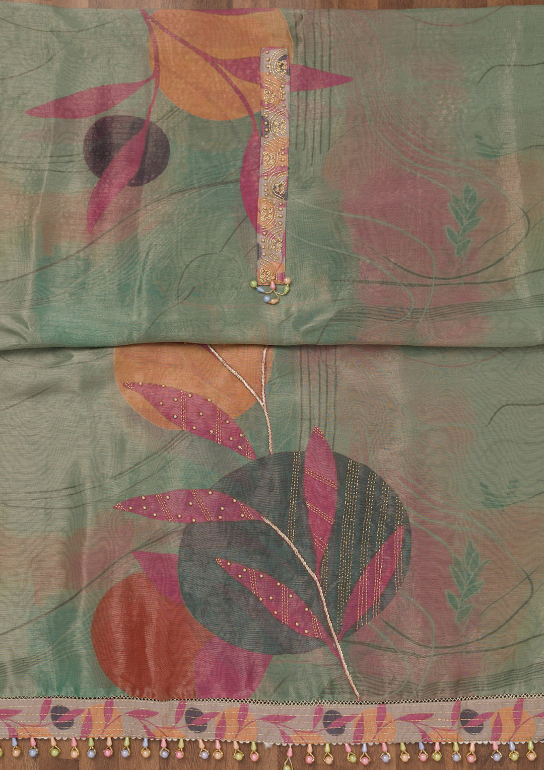 Green Printed Semi Crepe Unstitched Salwar Suit