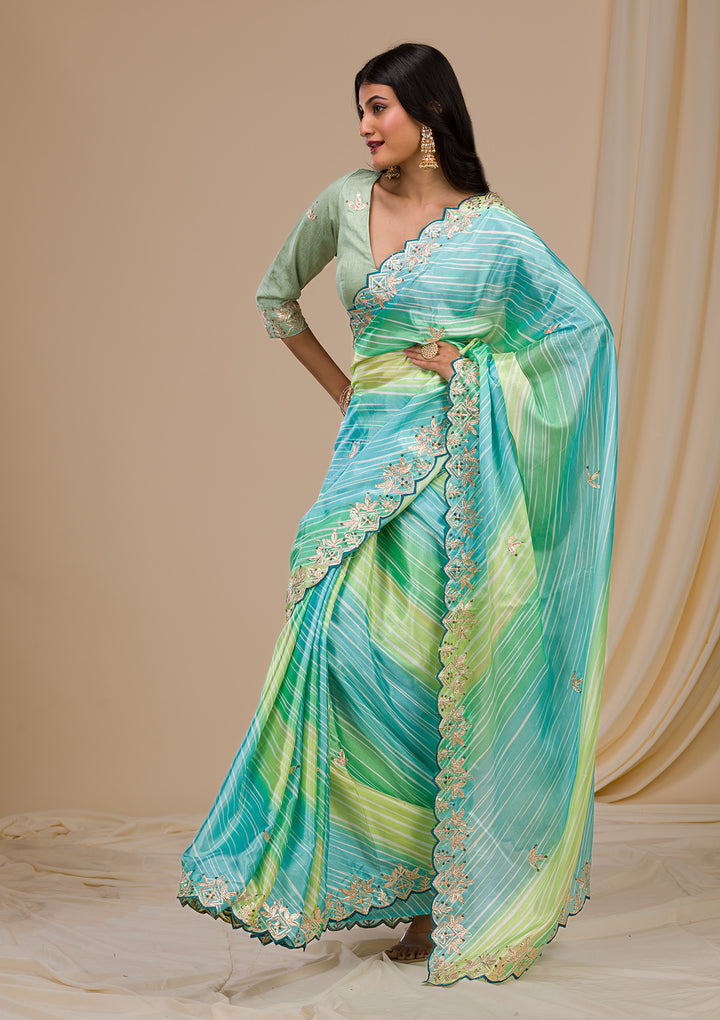 Green Printed Semi Crepe Saree