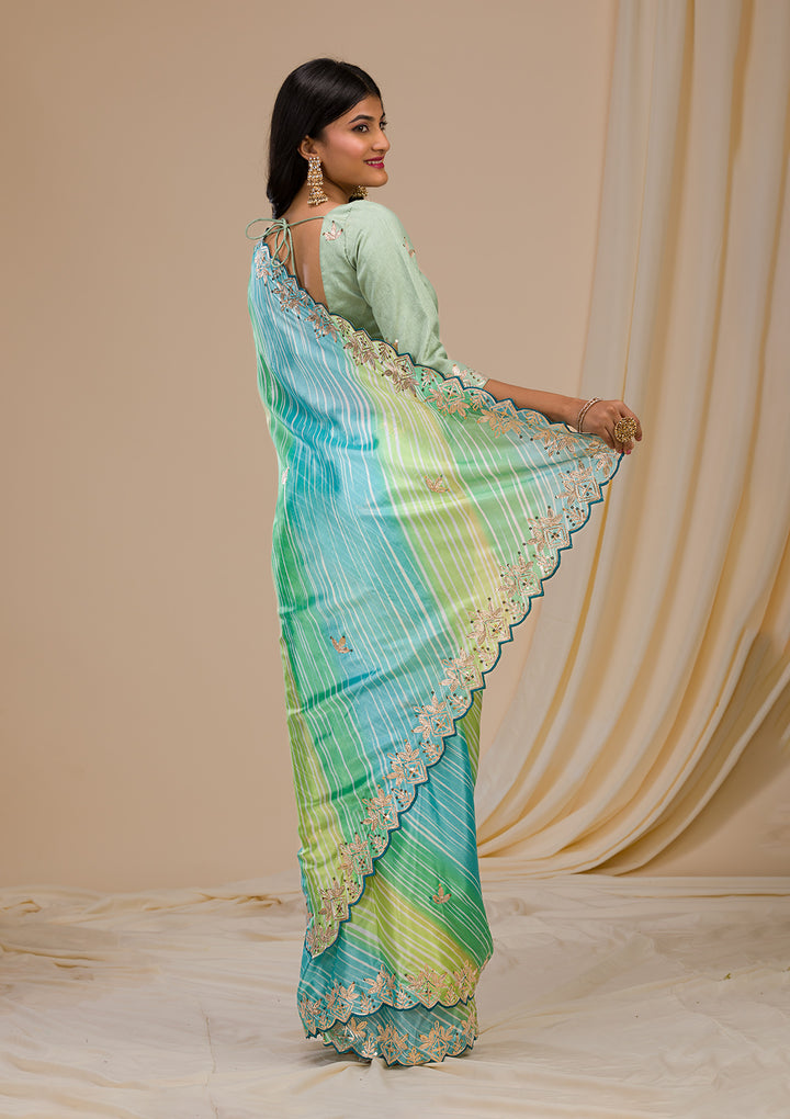 Green Printed Semi Crepe Saree