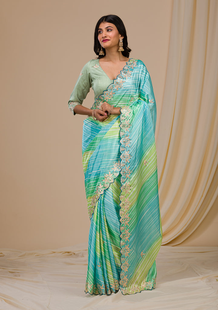 Green Printed Semi Crepe Saree
