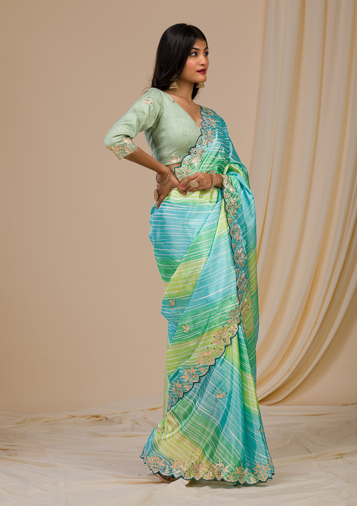 Green Printed Semi Crepe Saree
