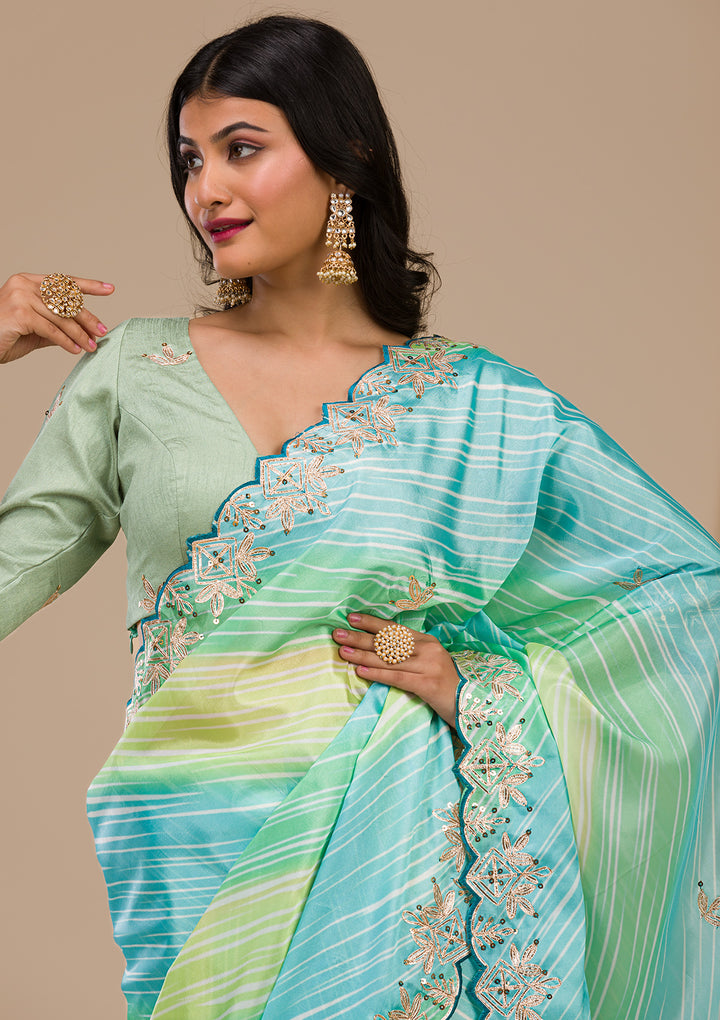 Green Printed Semi Crepe Saree