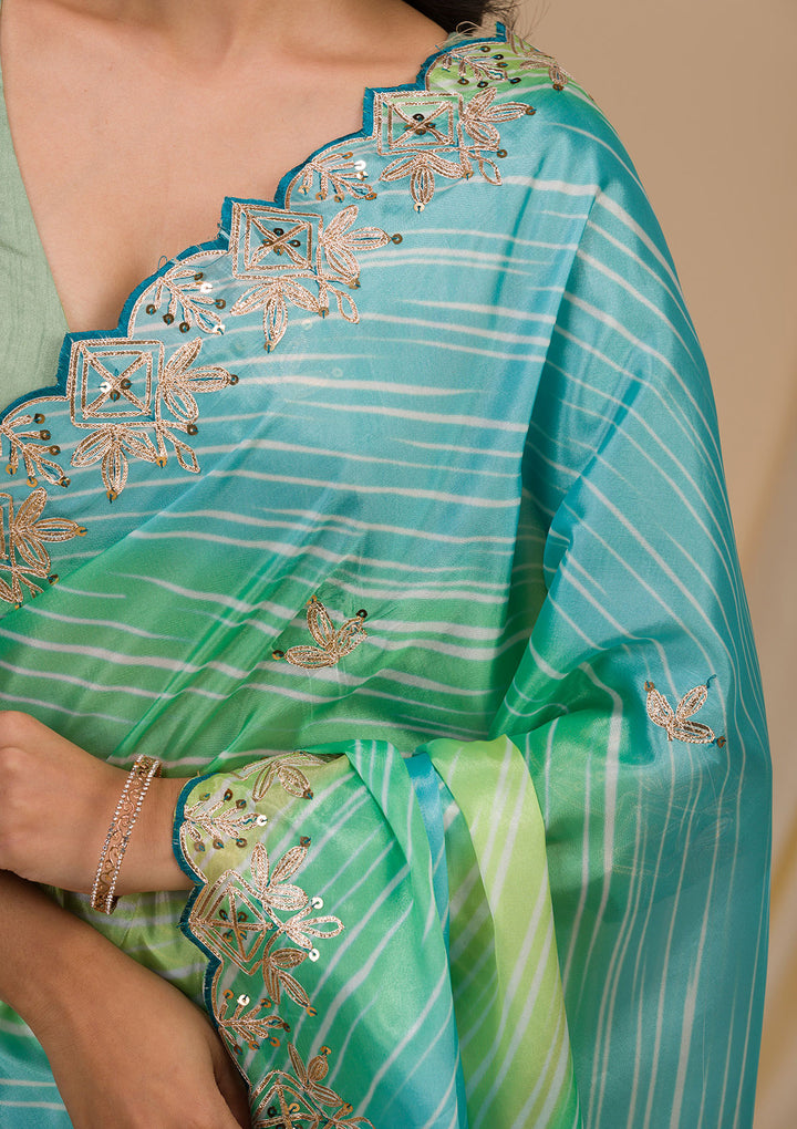 Green Printed Semi Crepe Saree
