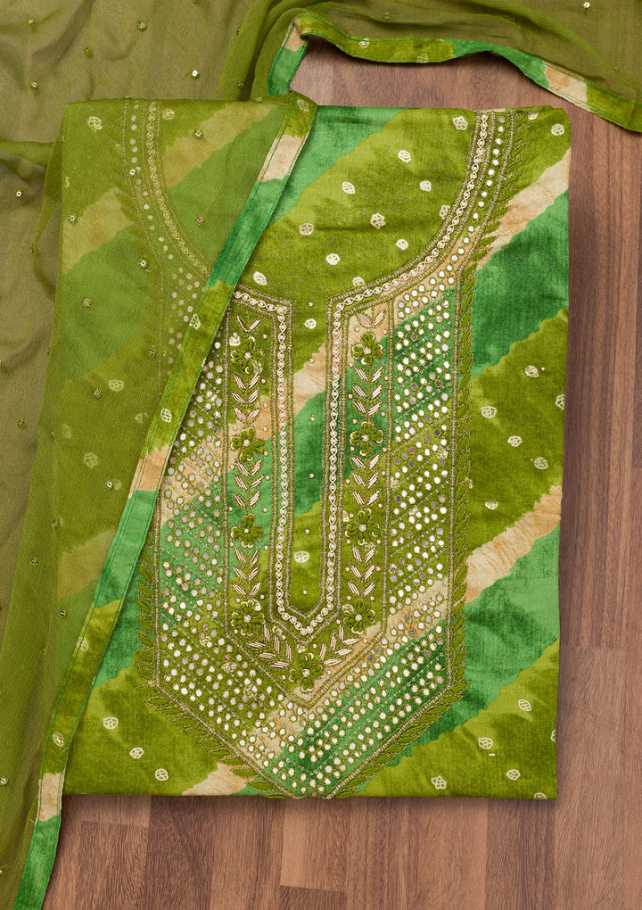 Green Printed Soft Silk Unstitched Salwar Suit