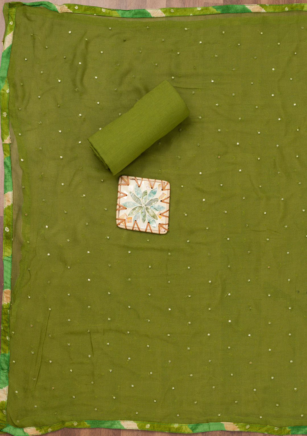 Green Printed Soft Silk Unstitched Salwar Suit