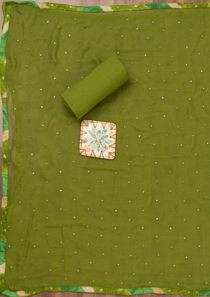 Green Printed Soft Silk Unstitched Salwar Suit