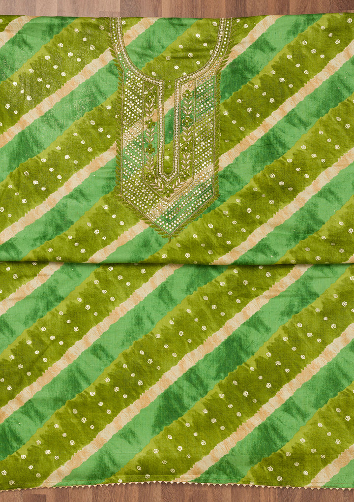 Green Printed Soft Silk Unstitched Salwar Suit