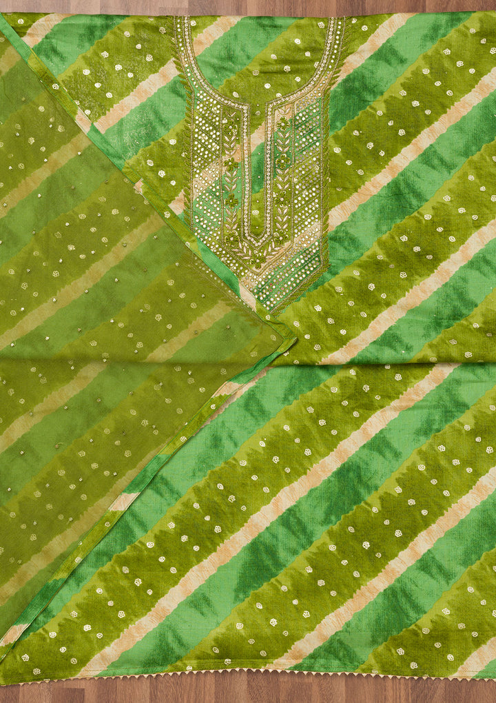 Green Printed Soft Silk Unstitched Salwar Suit