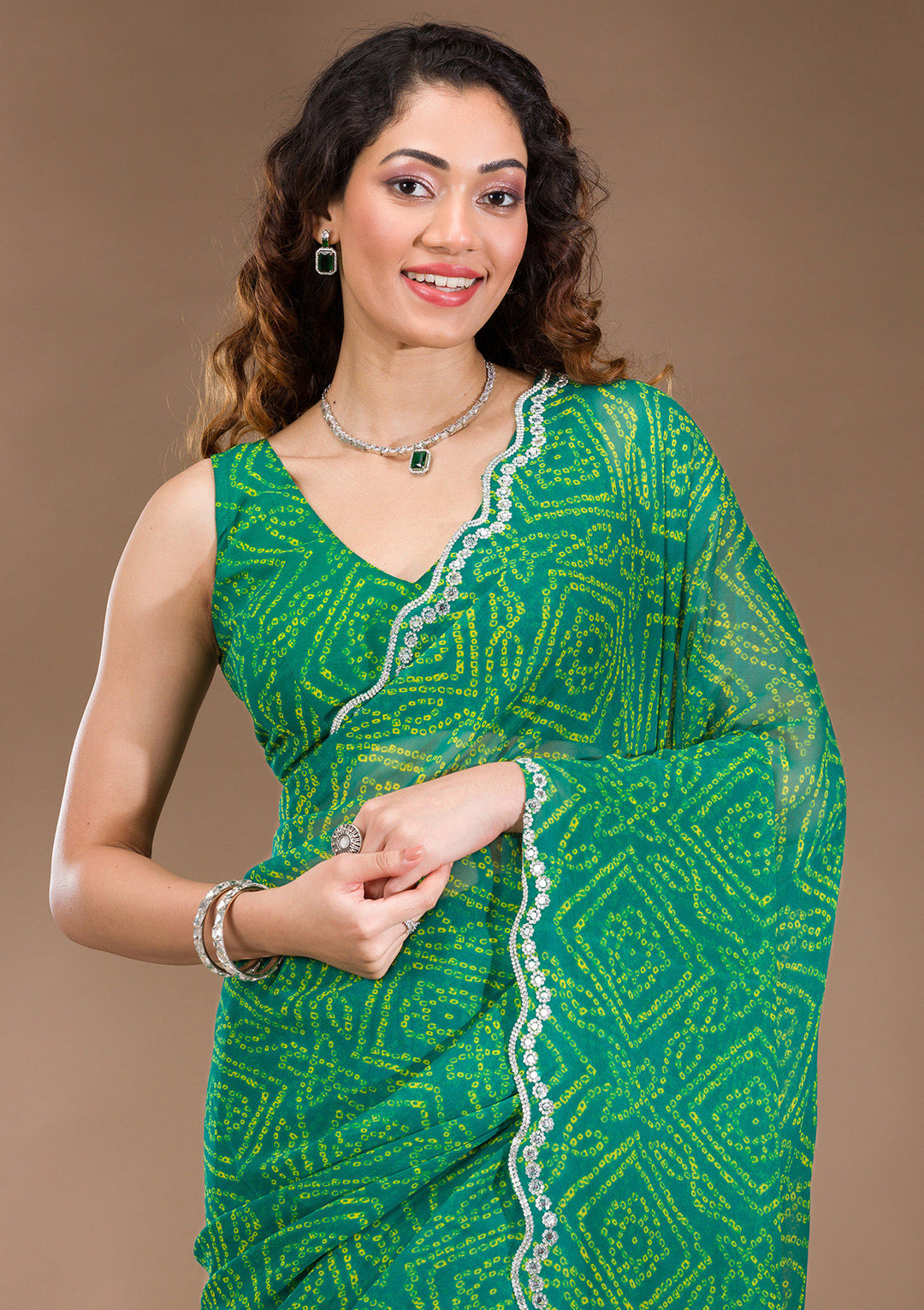 Green Stonework Georgette Saree
