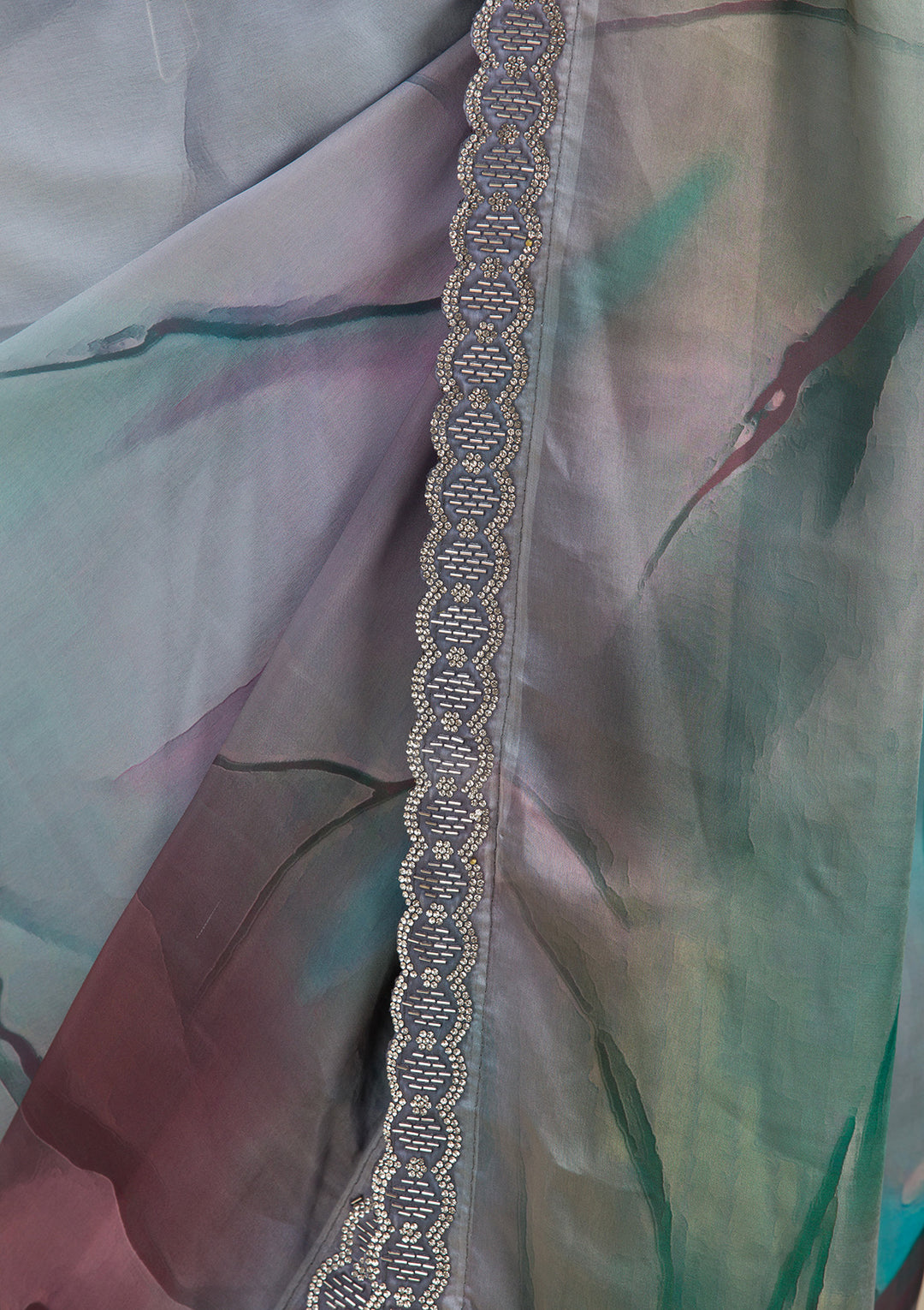 Blue Stonework Satin Saree