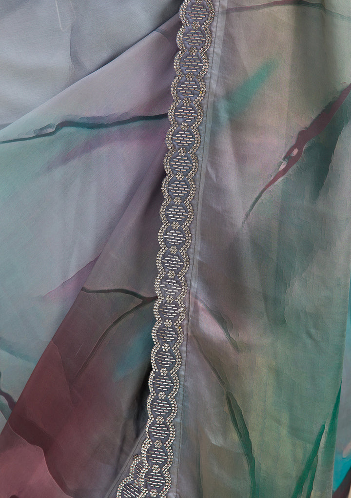 Blue Stonework Satin Saree