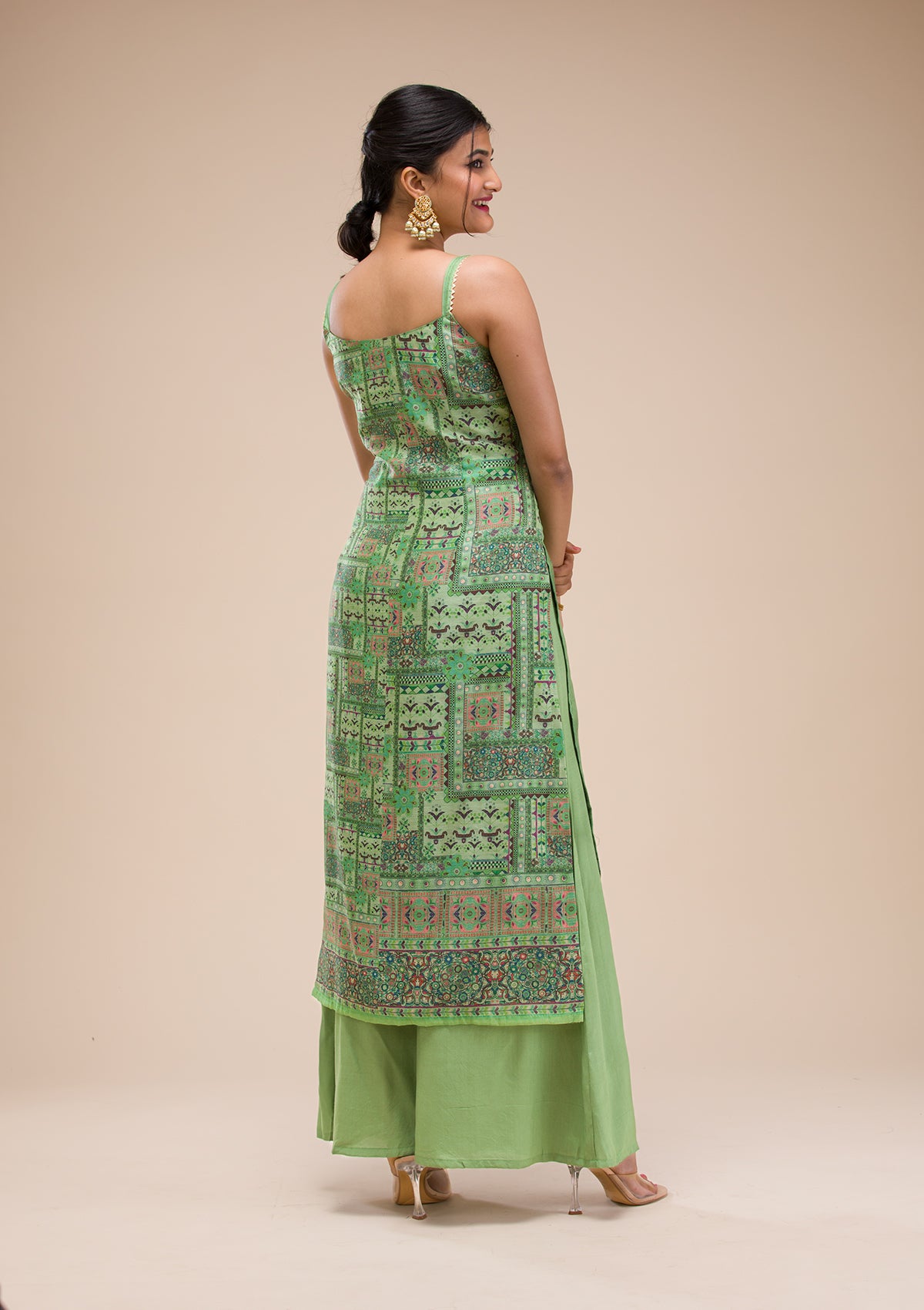 Green Threadwork Chanderi Readymade Salwar Suit