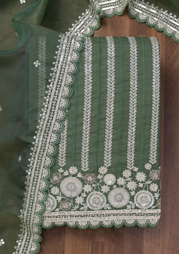 Green Threadwork Tissue Unstitched Salwar Suit