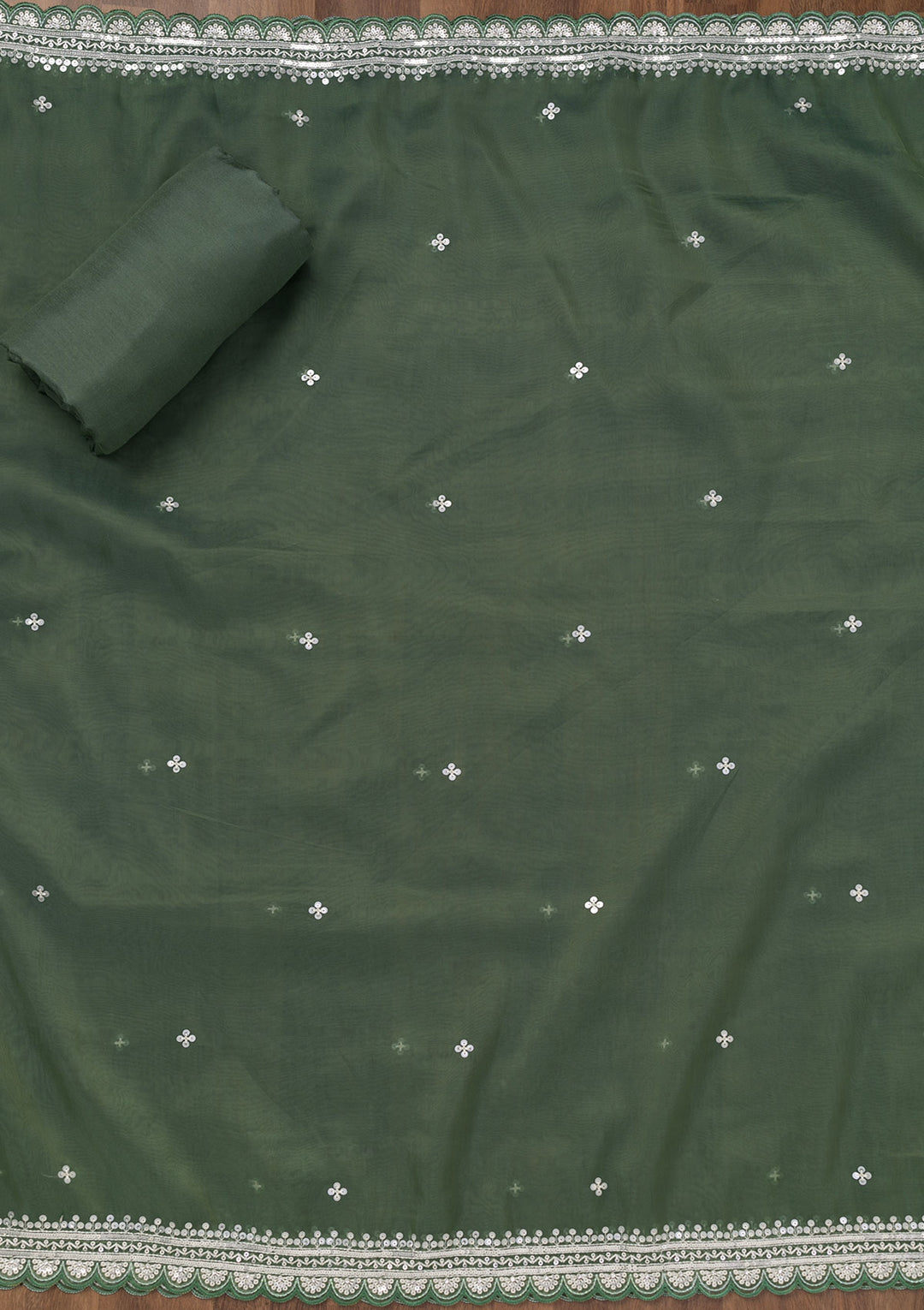 Green Threadwork Tissue Unstitched Salwar Suit