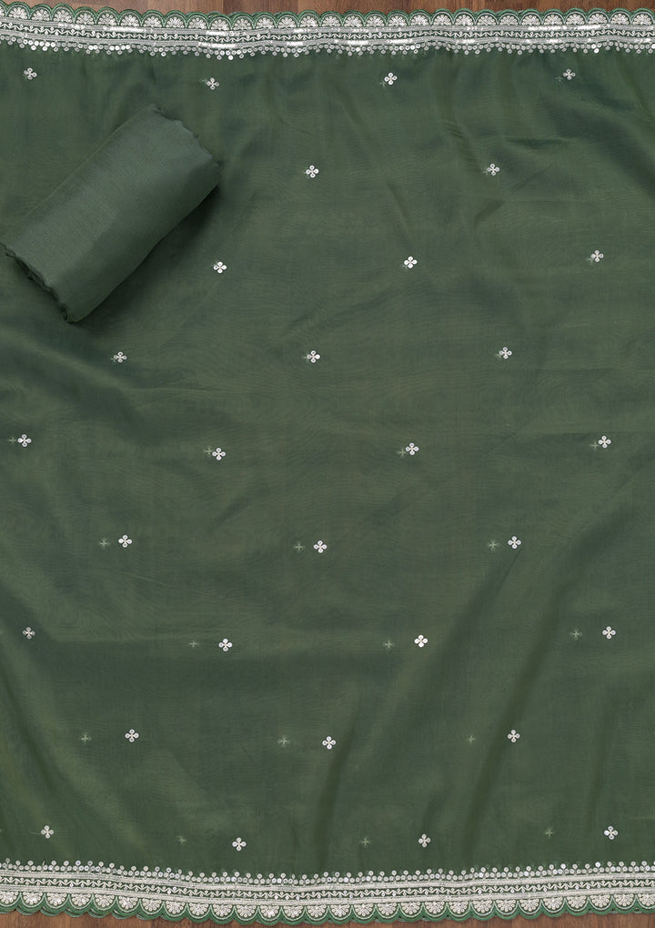 Green Threadwork Tissue Unstitched Salwar Suit