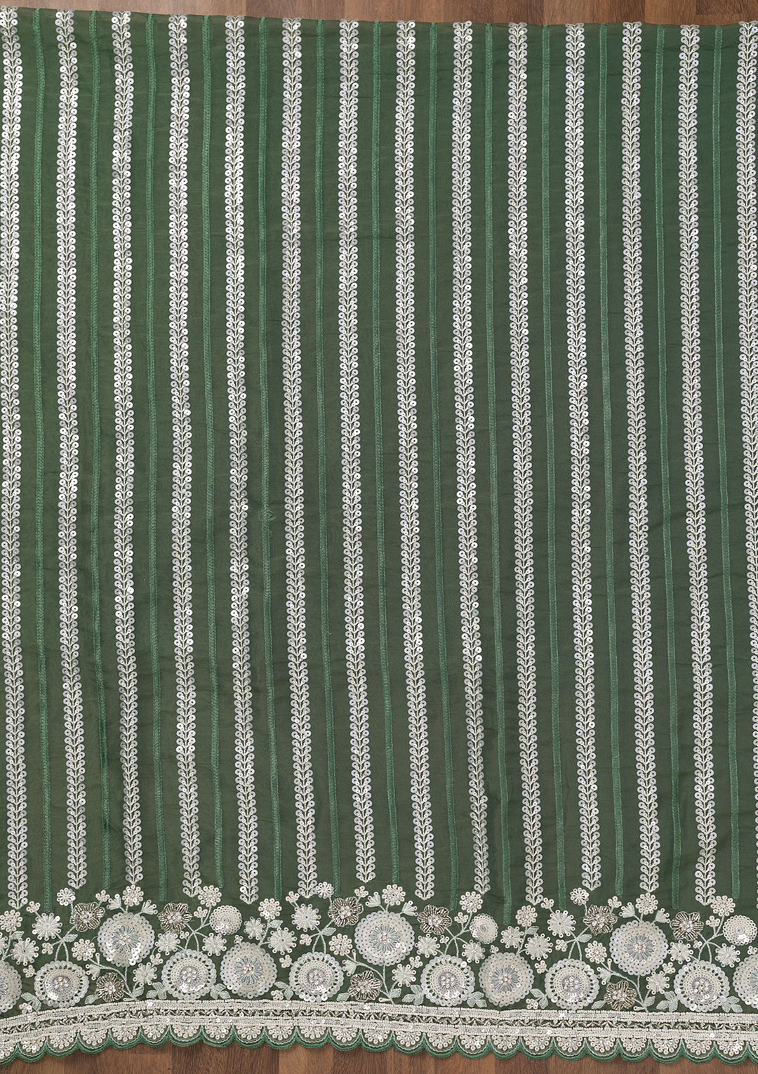 Green Threadwork Tissue Unstitched Salwar Suit