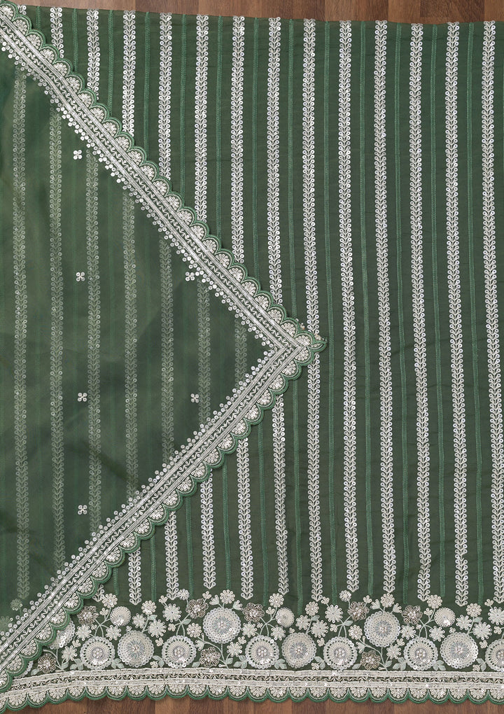 Green Threadwork Tissue Unstitched Salwar Suit