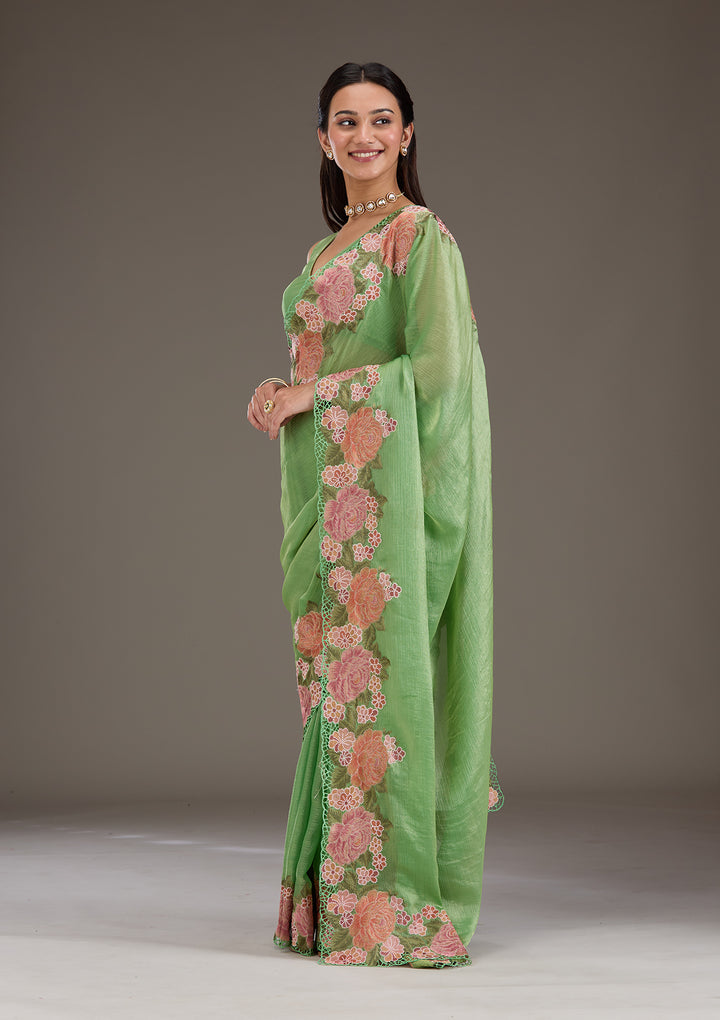 Green Threadwork Tissue Saree