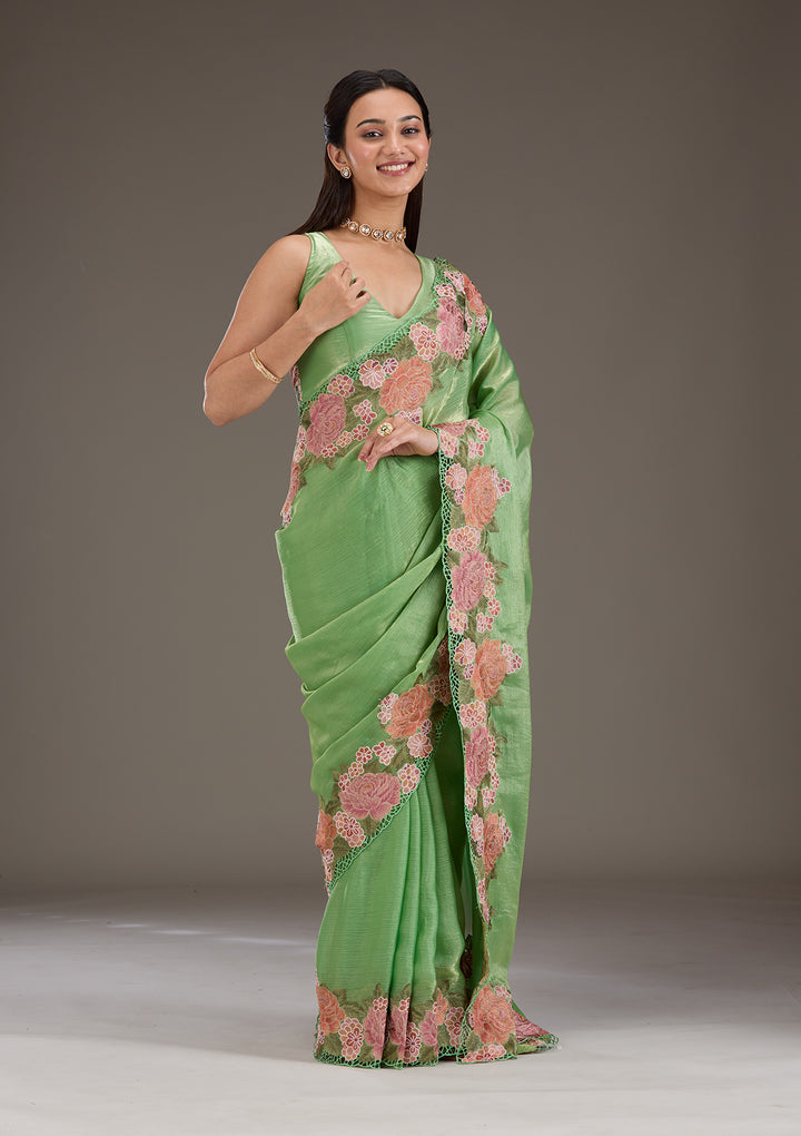 Green Threadwork Tissue Saree