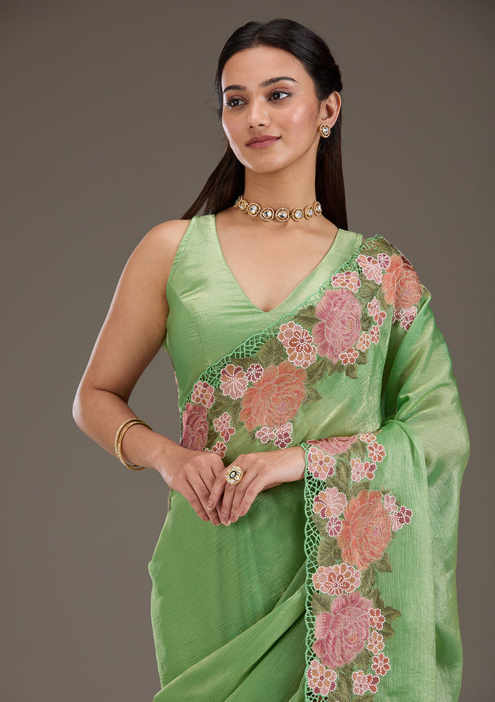 Green Threadwork Tissue Saree