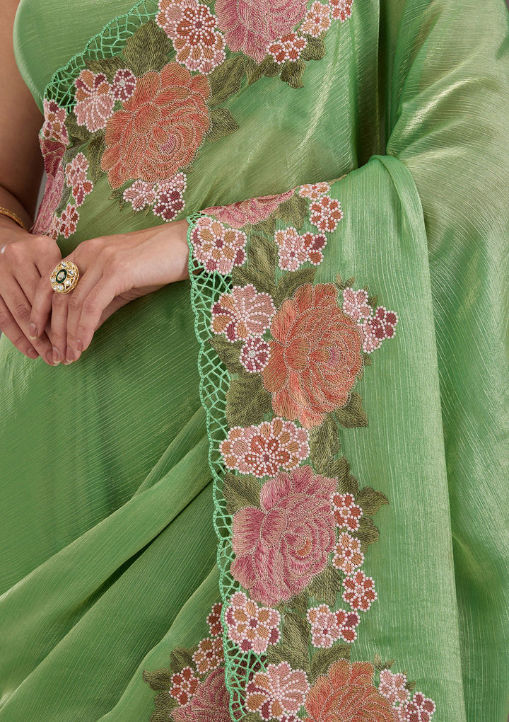 Green Threadwork Tissue Saree