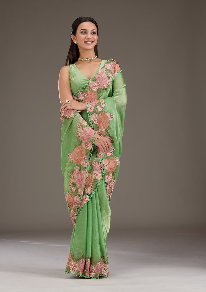 Green Threadwork Tissue Saree