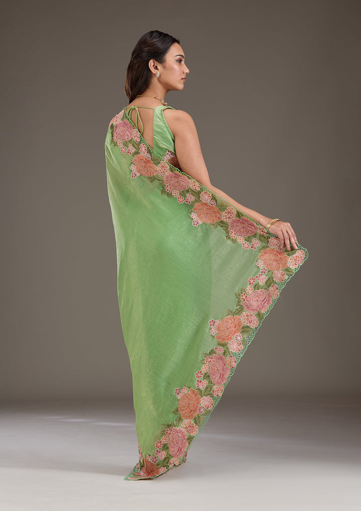 Green Threadwork Tissue Saree