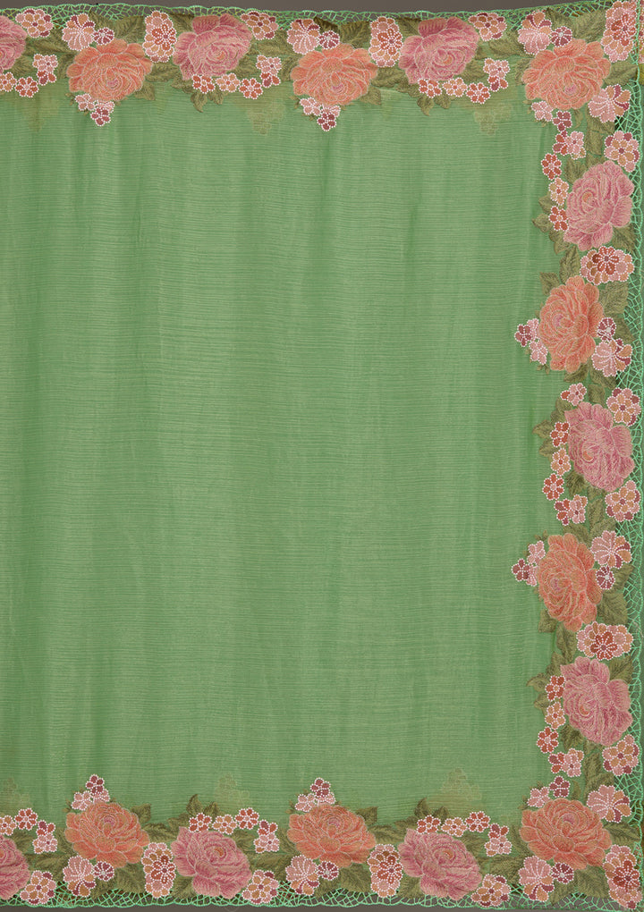 Green Threadwork Tissue Saree