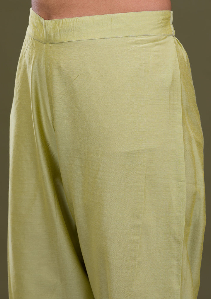 Green Zariwork Art Silk Readymade Salwar Suit