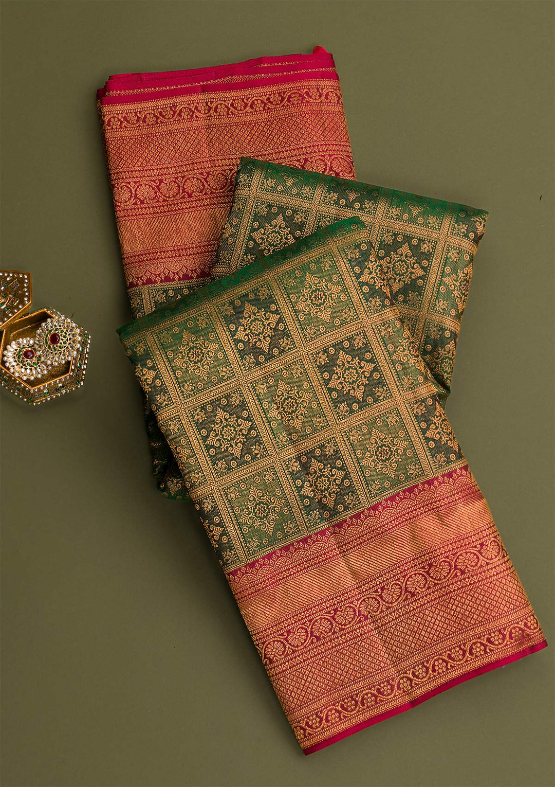 Green Gold Zariwork Pure Silk Saree-Koskii