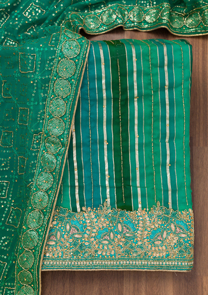 Green Zariwork Semi Crepe Unstitched Salwar Suit