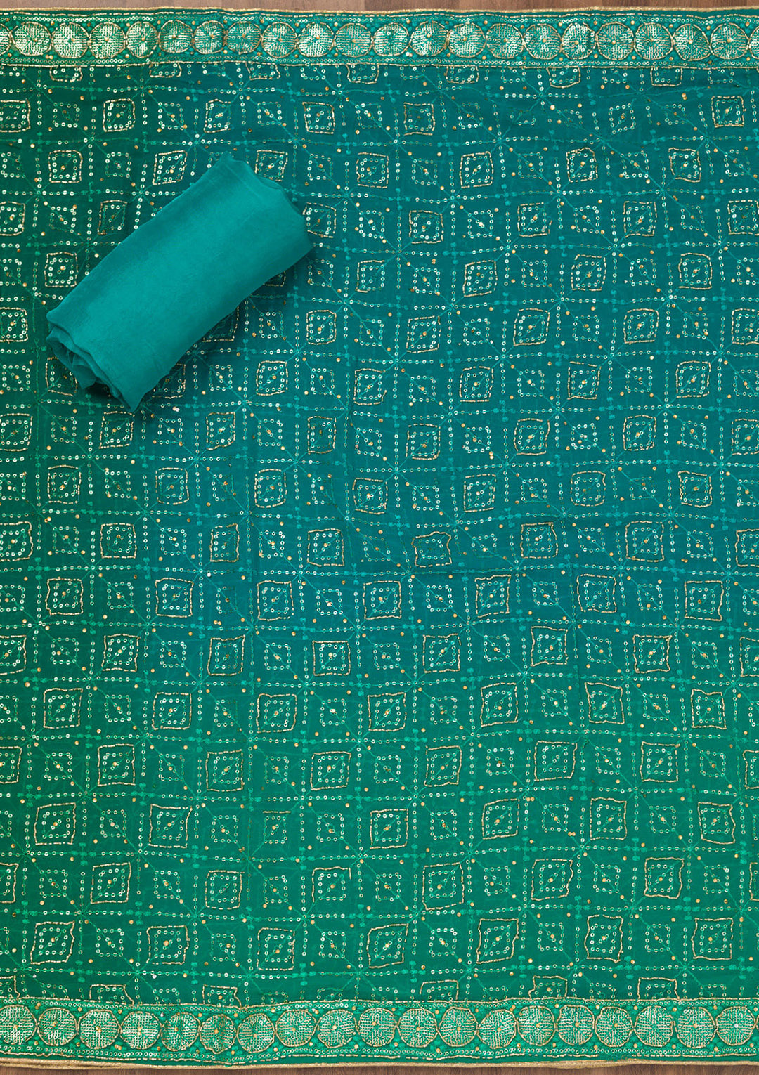 Green Zariwork Semi Crepe Unstitched Salwar Suit