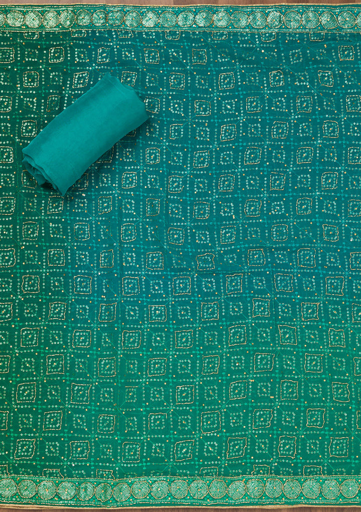 Green Zariwork Semi Crepe Unstitched Salwar Suit