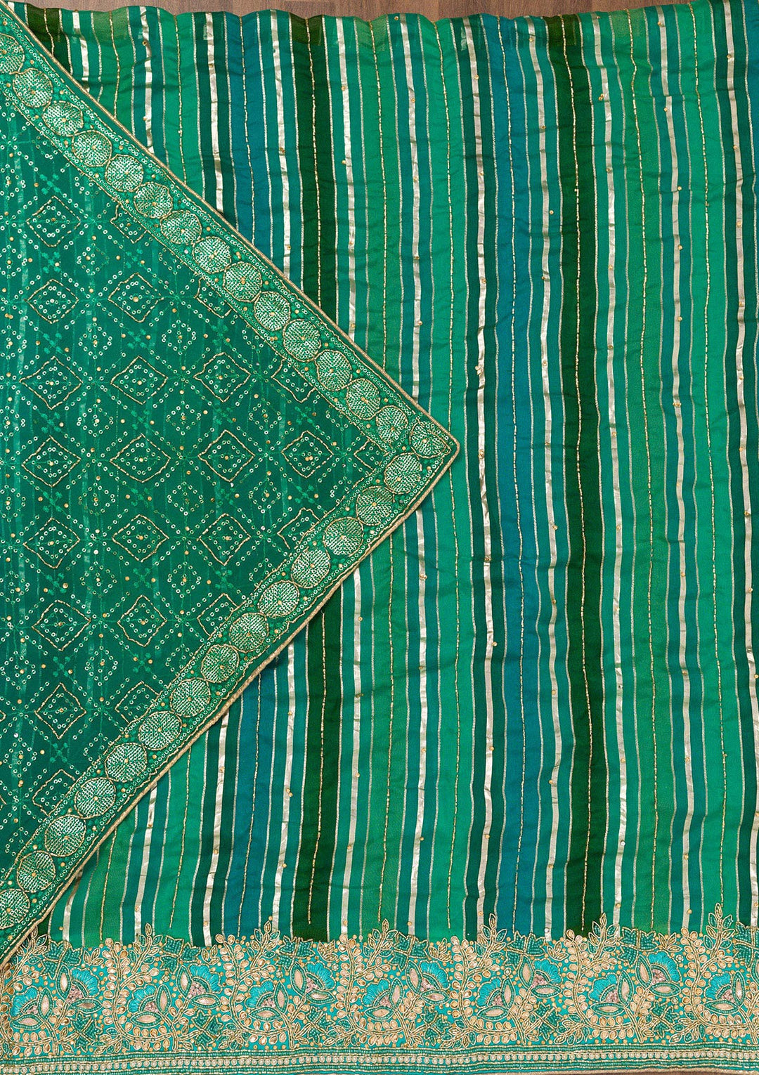 Green Zariwork Semi Crepe Unstitched Salwar Suit