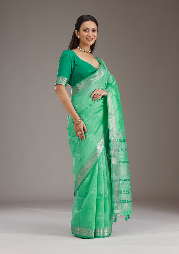 Green Zariwork Tissue Saree