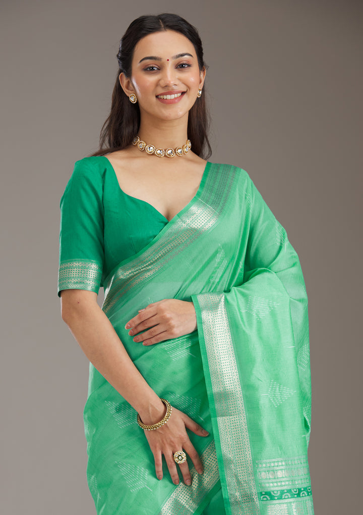 Green Zariwork Tissue Saree