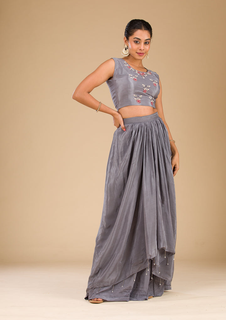 Grey Cutdana Georgette Readymade Salwar Suit