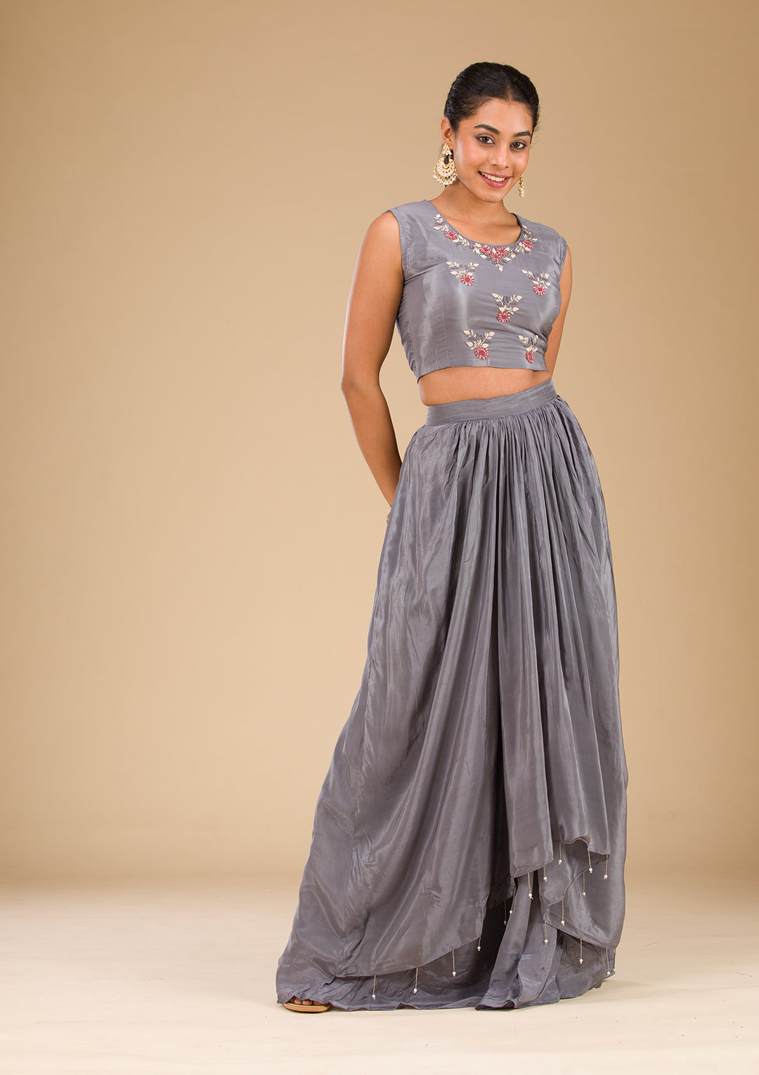 Grey Cutdana Georgette Readymade Salwar Suit