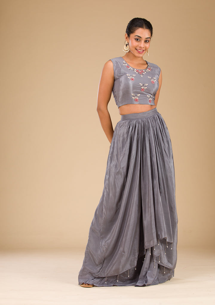 Grey Cutdana Georgette Readymade Salwar Suit