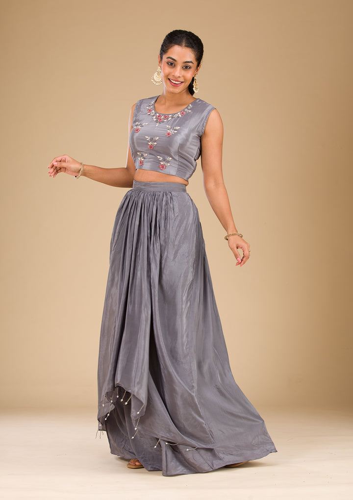 Grey Cutdana Georgette Readymade Salwar Suit