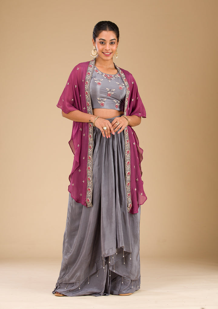 Grey Cutdana Georgette Readymade Salwar Suit