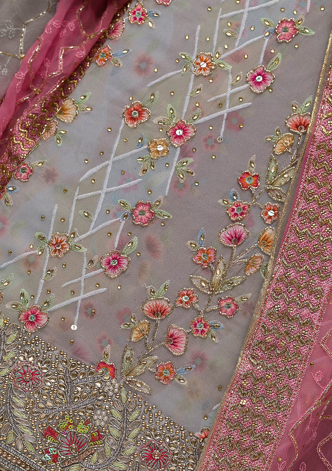 Grey Cutdana Georgette Unstitched Salwar Suit