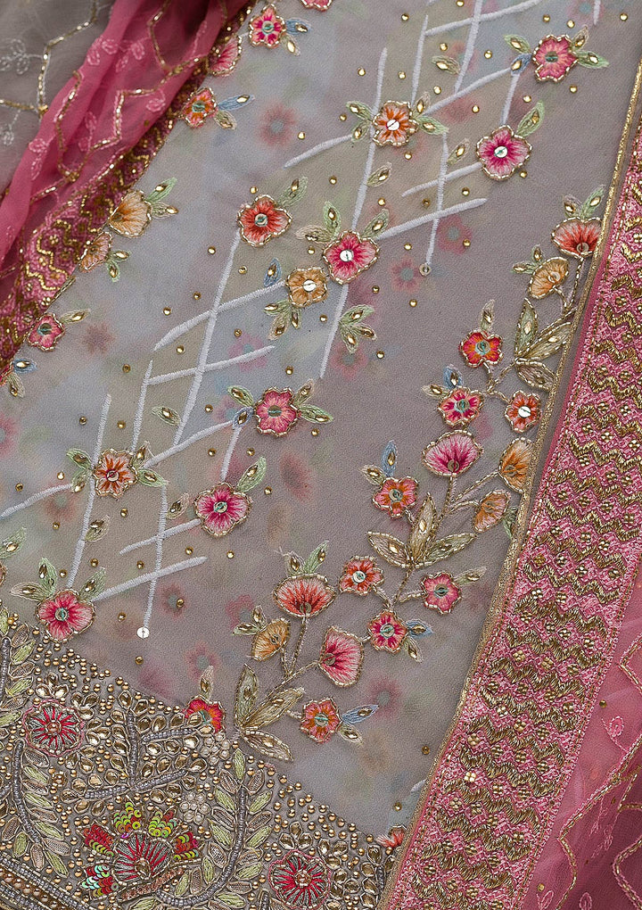 Grey Cutdana Georgette Unstitched Salwar Suit