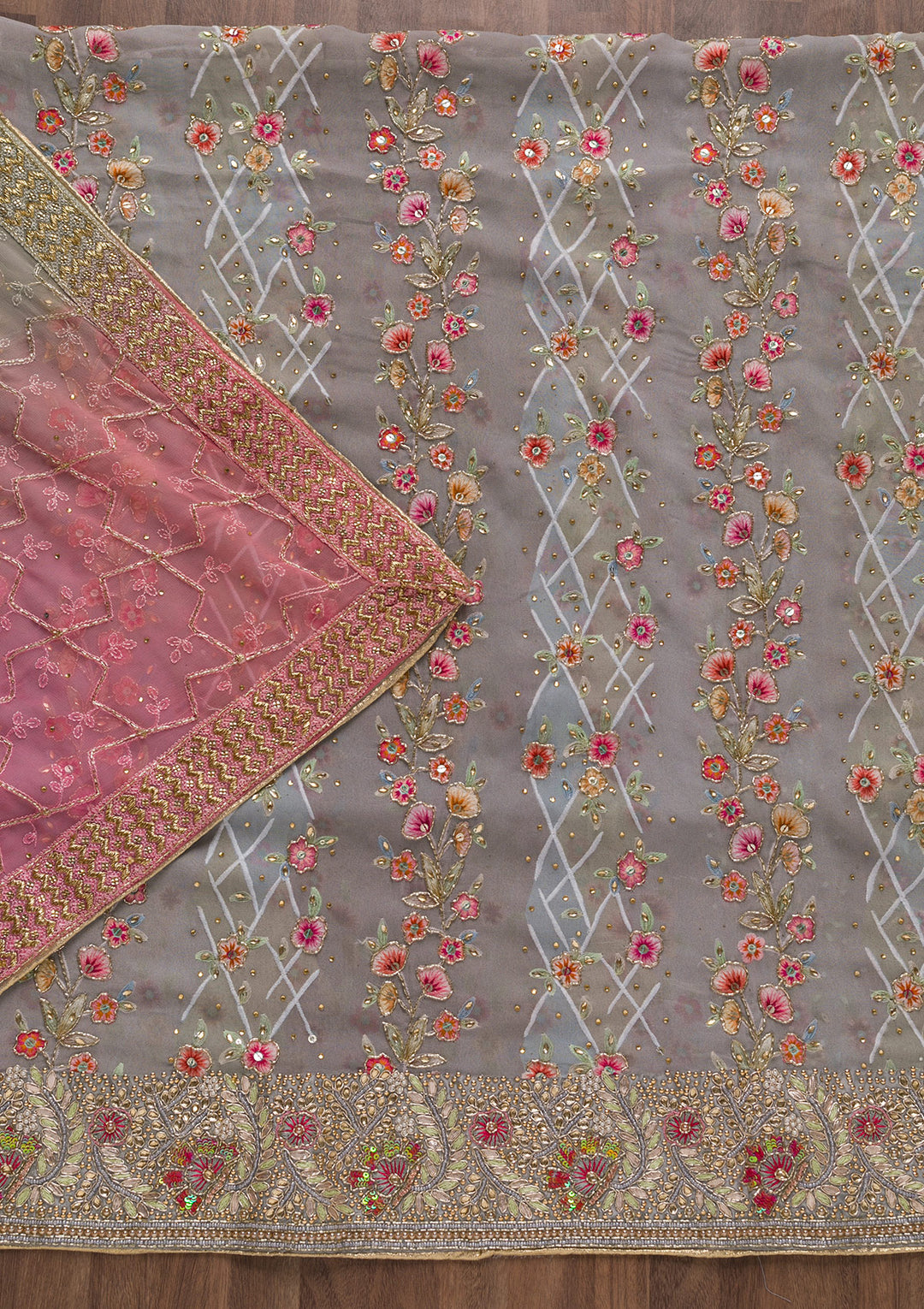Grey Cutdana Georgette Unstitched Salwar Suit