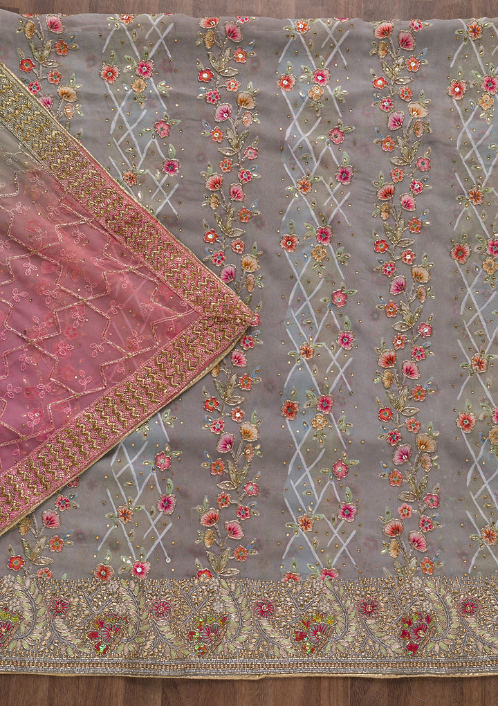 Grey Cutdana Georgette Unstitched Salwar Suit